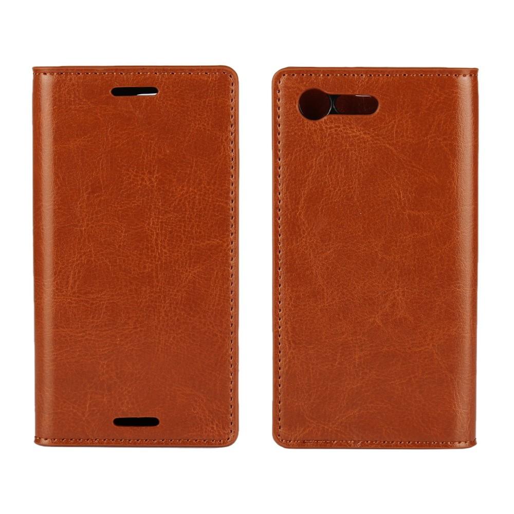 Sony Xperia X Compact Genuine Leather Wallet Case Brown