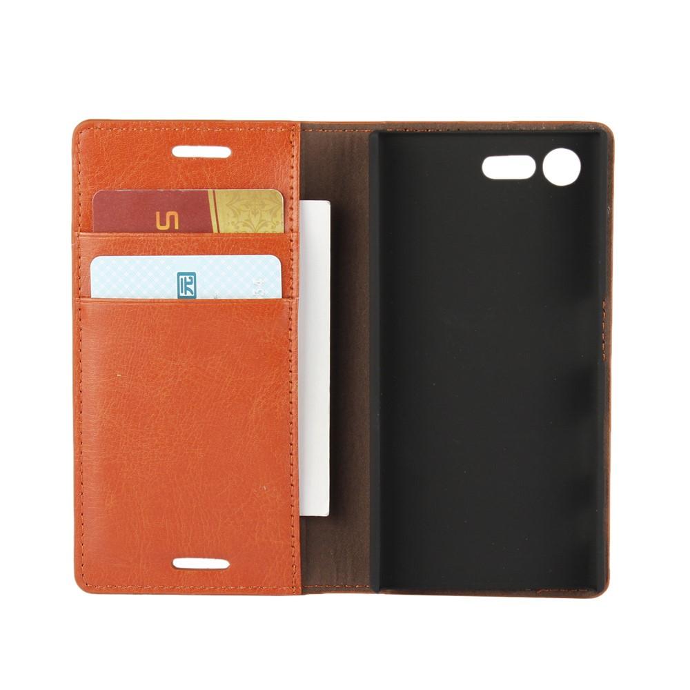 Sony Xperia X Compact Genuine Leather Wallet Case Brown