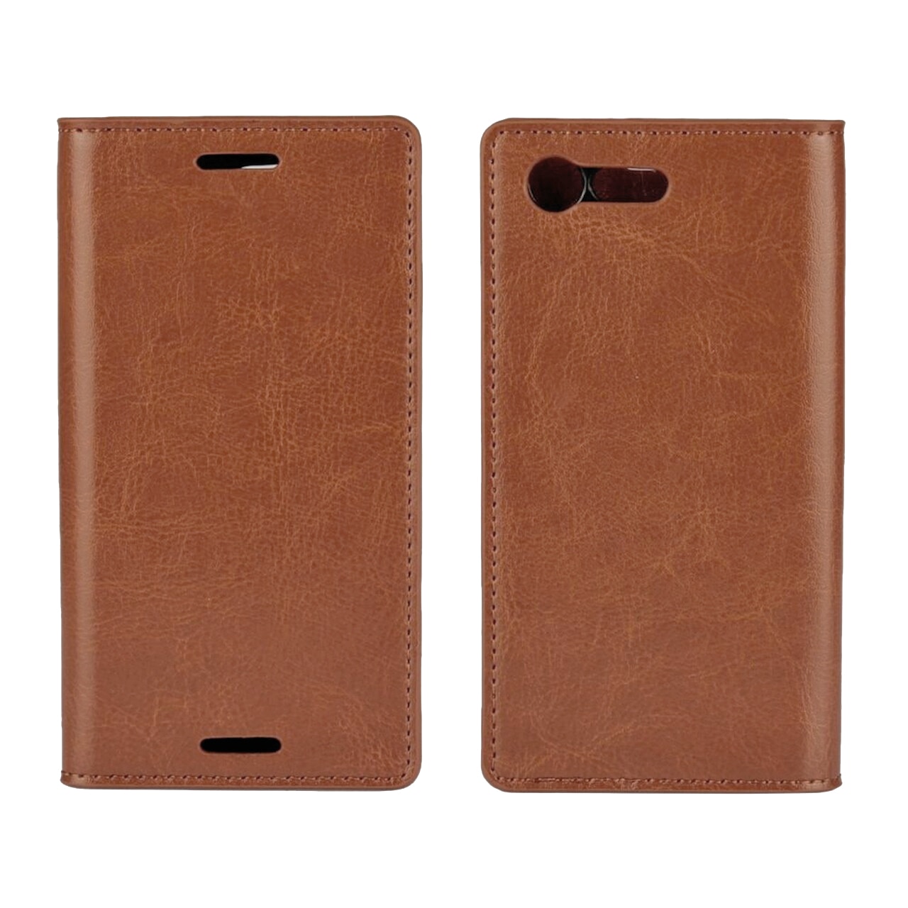 Sony Xperia X Compact Genuine Leather Wallet Case Brown