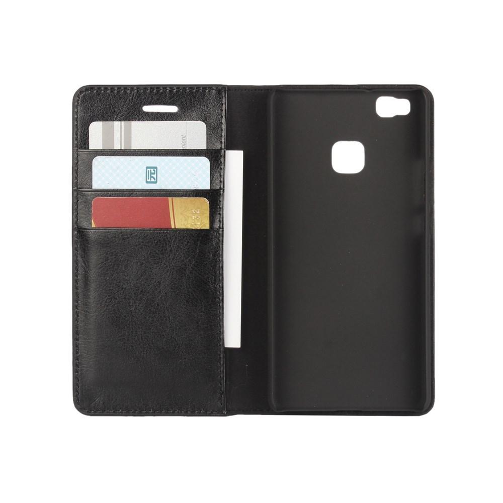 Huawei P9 Lite Genuine Leather Wallet Case Black