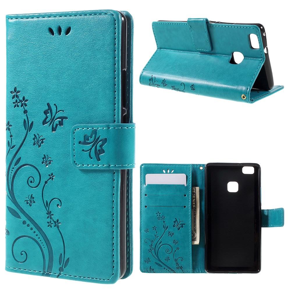 Huawei P9 Lite Leather Cover Imprinted Butterflies Blue