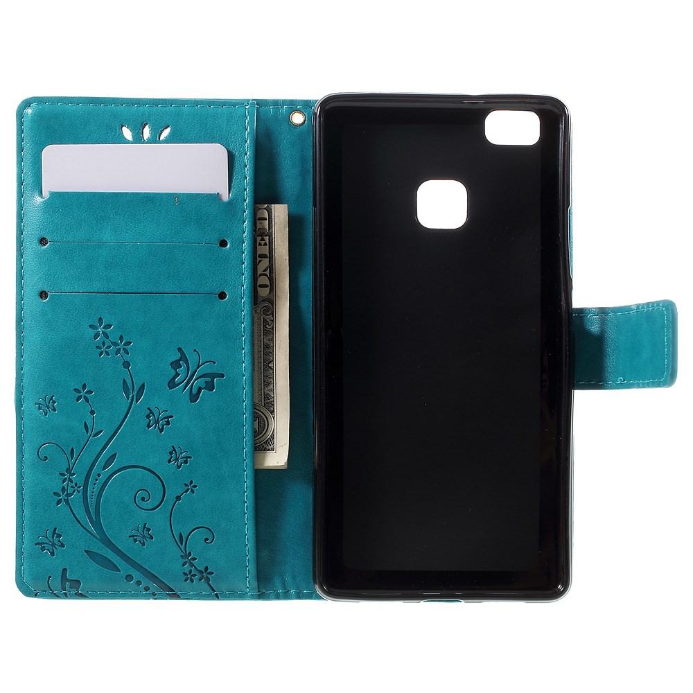 Huawei P9 Lite Leather Cover Imprinted Butterflies Blue