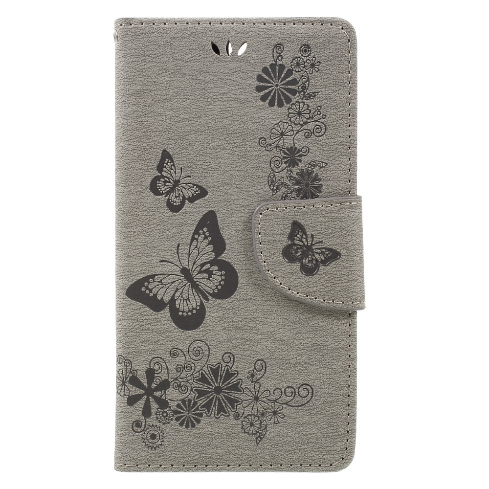 Huawei Honor 8 Leather Cover Imprinted Butterflies Grey