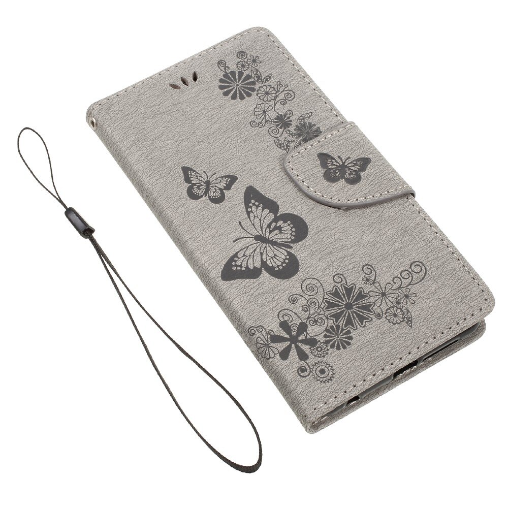 Huawei Honor 8 Leather Cover Imprinted Butterflies Grey