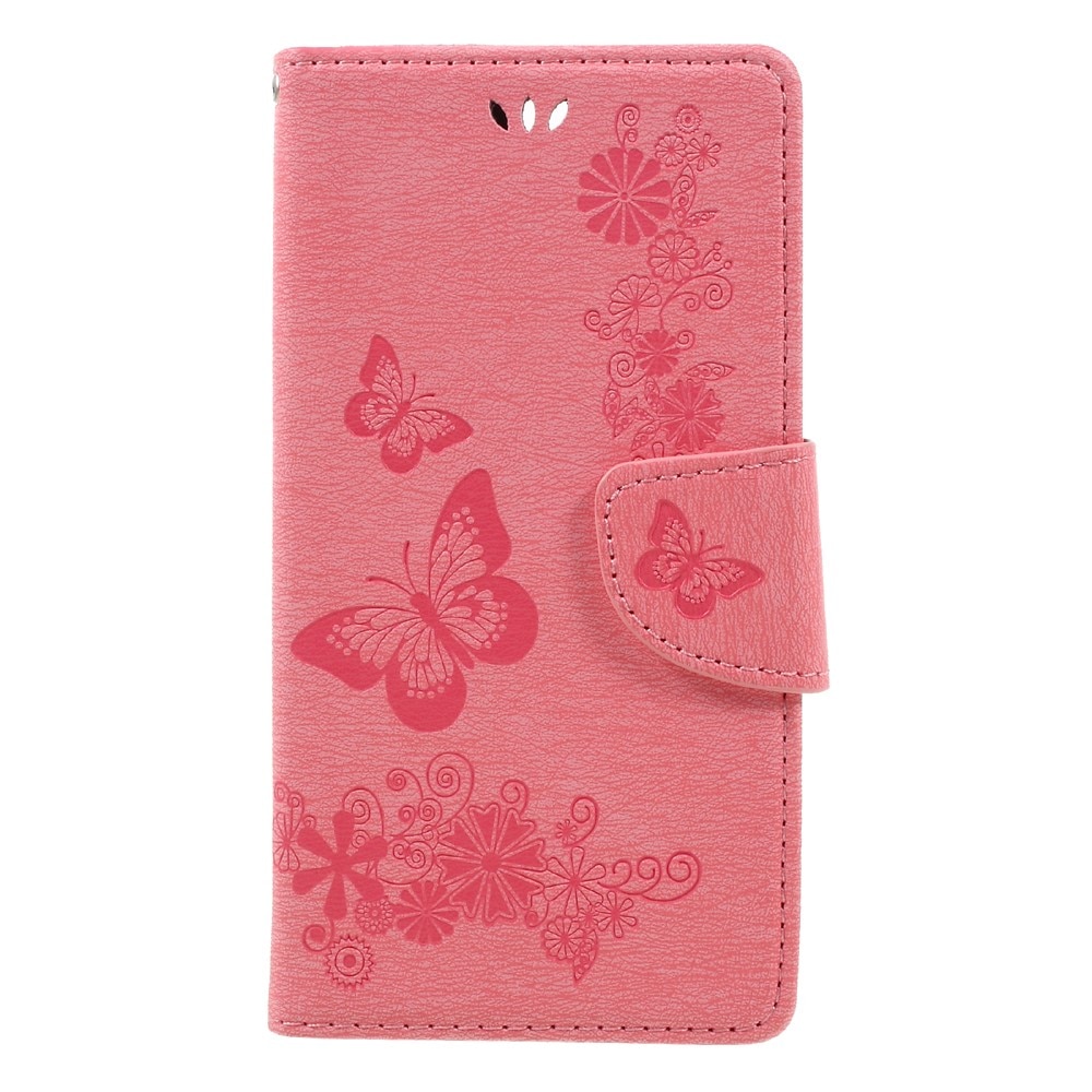 Huawei Honor 8 Leather Cover Imprinted Butterflies Pink