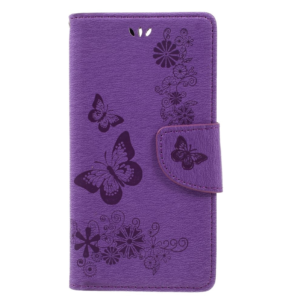 Huawei Honor 8 Leather Cover Imprinted Butterflies Purple
