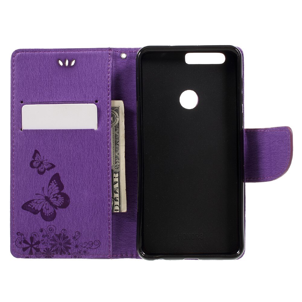 Huawei Honor 8 Leather Cover Imprinted Butterflies Purple