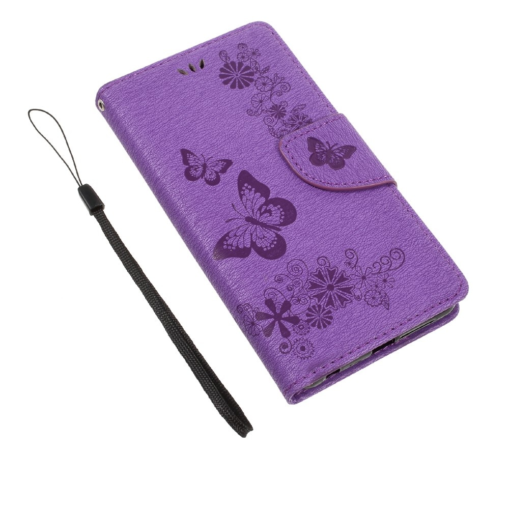 Huawei Honor 8 Leather Cover Imprinted Butterflies Purple
