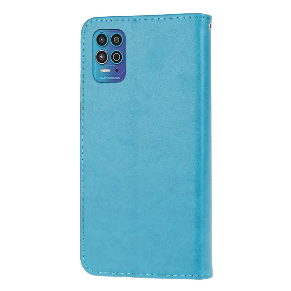 Motorola Moto G100 Leather Cover Imprinted Butterflies Blue
