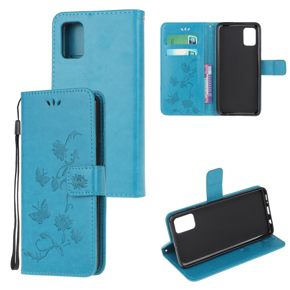 Motorola Moto G100 Leather Cover Imprinted Butterflies Blue