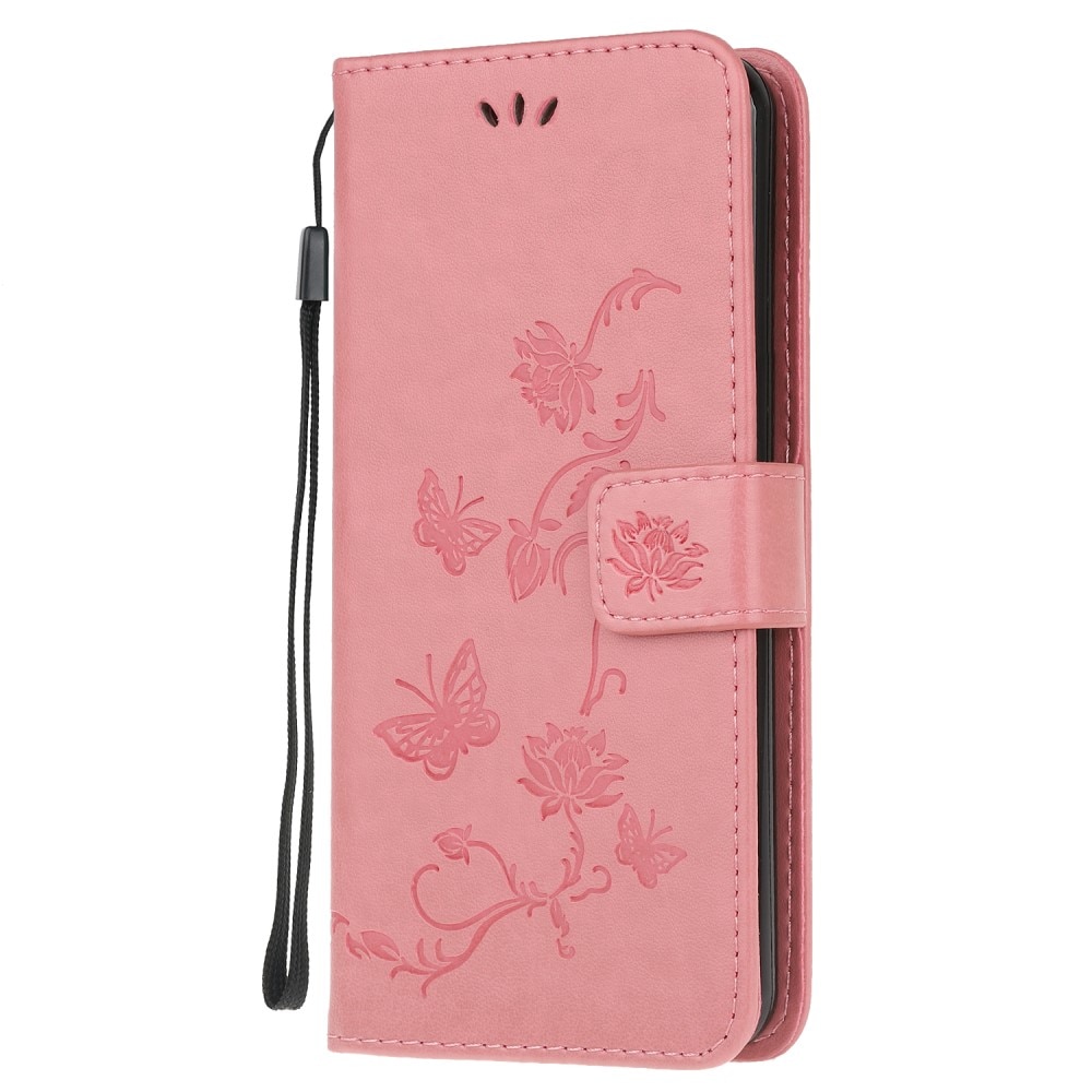 Motorola Moto G100 Leather Cover Imprinted Butterflies Pink