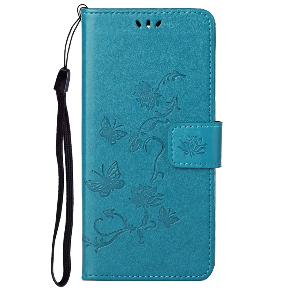 Motorola Moto G51 Leather Cover Imprinted Butterflies Blue