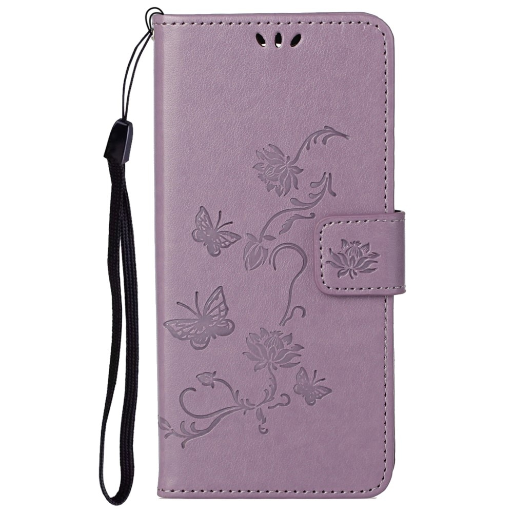 Motorola Moto G51 Leather Cover Imprinted Butterflies Purple