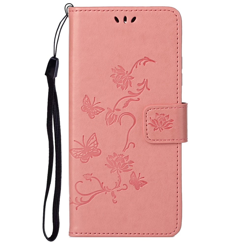 Motorola Moto G51 Leather Cover Imprinted Butterflies Pink