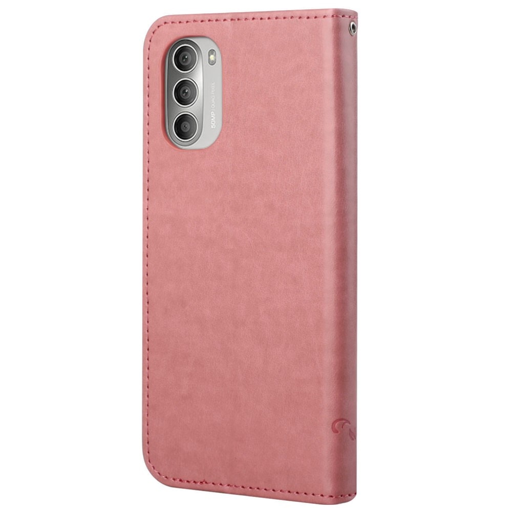 Motorola Moto G51 Leather Cover Imprinted Butterflies Pink