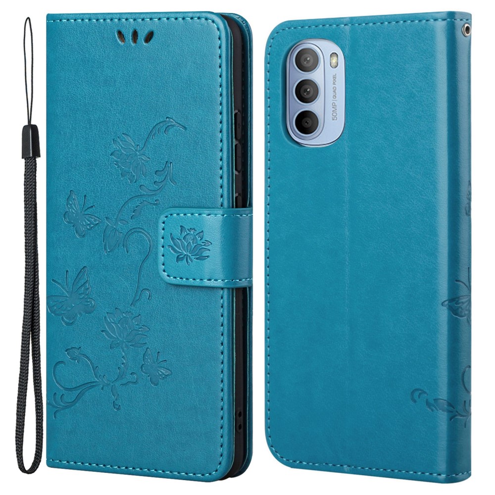 Motorola Moto G31/G41 Leather Cover Imprinted Butterflies Blue