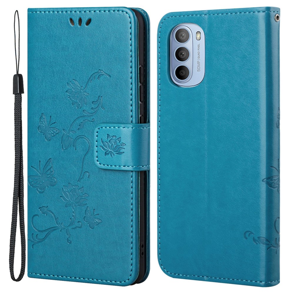 Motorola Moto G31/Moto G41 Leather Cover Imprinted Butterflies Blue