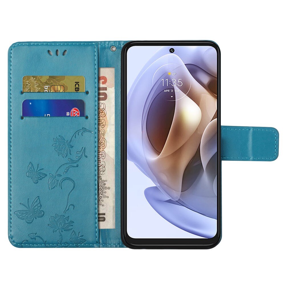 Motorola Moto G31/G41 Leather Cover Imprinted Butterflies Blue