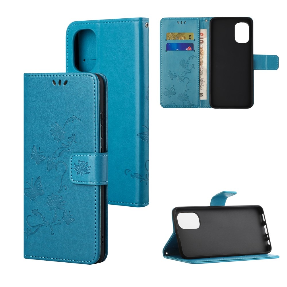 Motorola Moto G31/G41 Leather Cover Imprinted Butterflies Blue