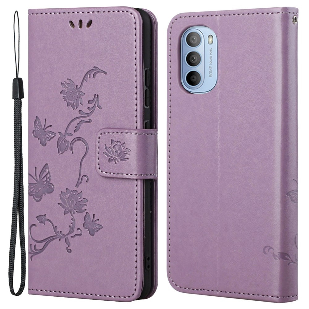 Motorola Moto G31/G41 Leather Cover Imprinted Butterflies Purple