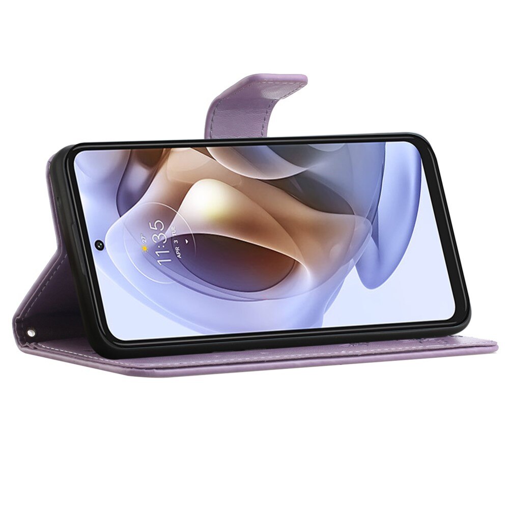Motorola Moto G31/Moto G41 Leather Cover Imprinted Butterflies Purple