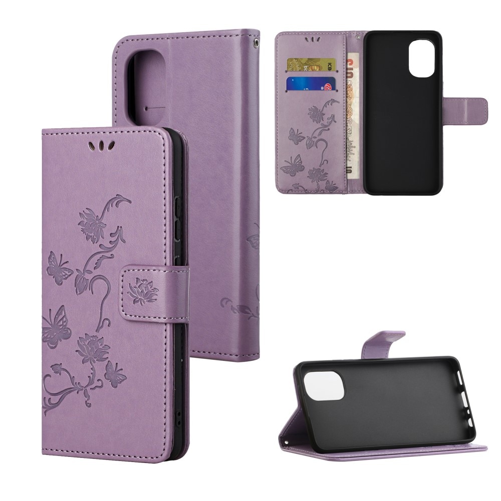 Motorola Moto G31/G41 Leather Cover Imprinted Butterflies Purple