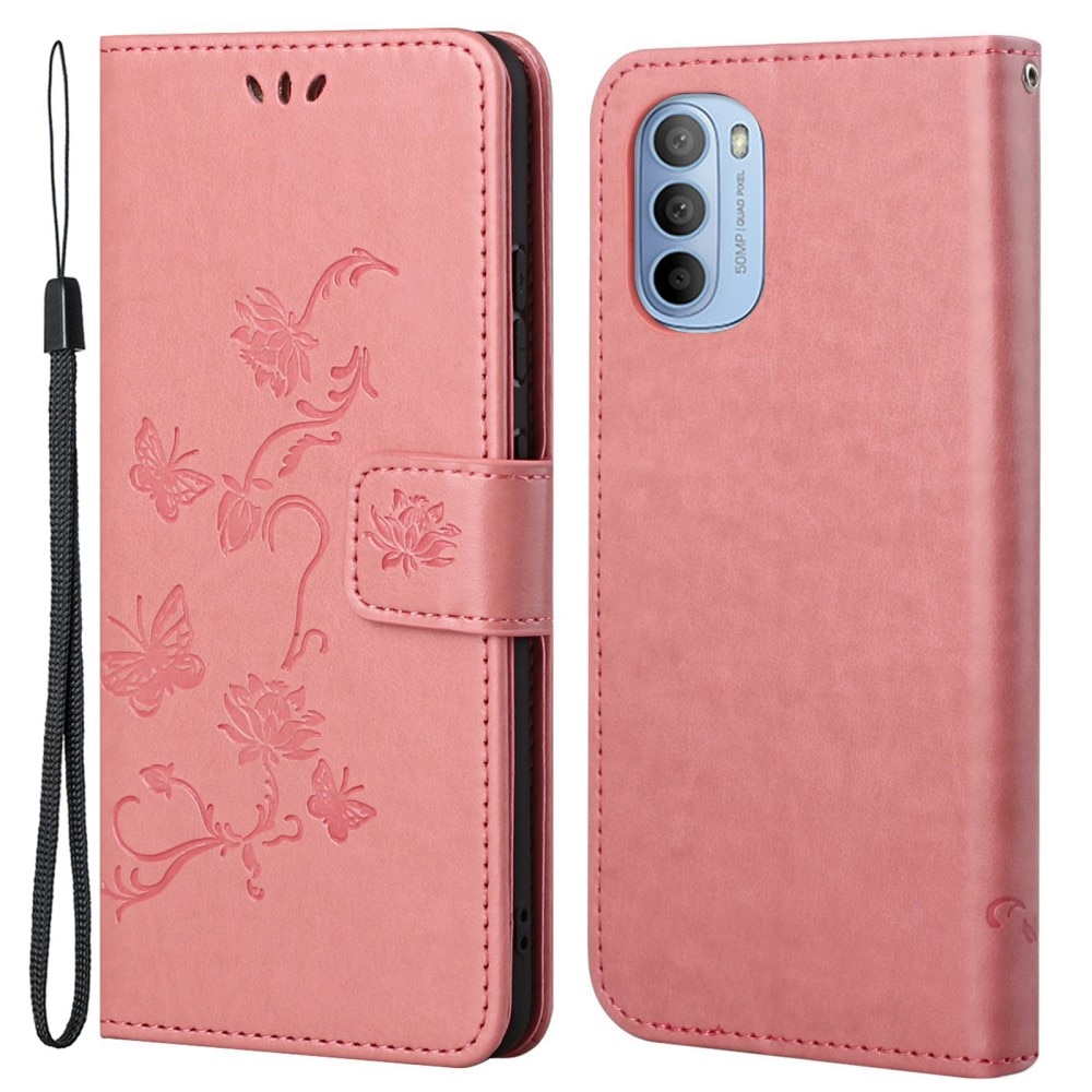 Motorola Moto G31/G41 Leather Cover Imprinted Butterflies Pink