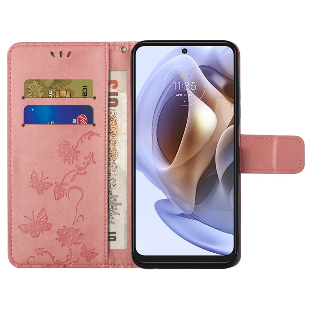Motorola Moto G31/G41 Leather Cover Imprinted Butterflies Pink