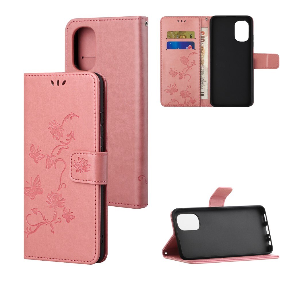 Motorola Moto G31/G41 Leather Cover Imprinted Butterflies Pink