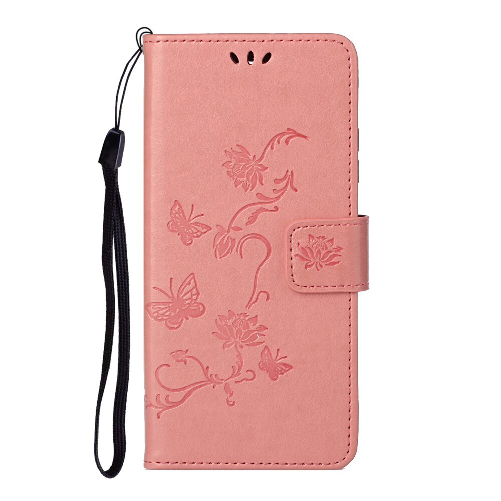 Motorola Moto E20/Moto E40 Leather Cover Imprinted Butterflies Pink