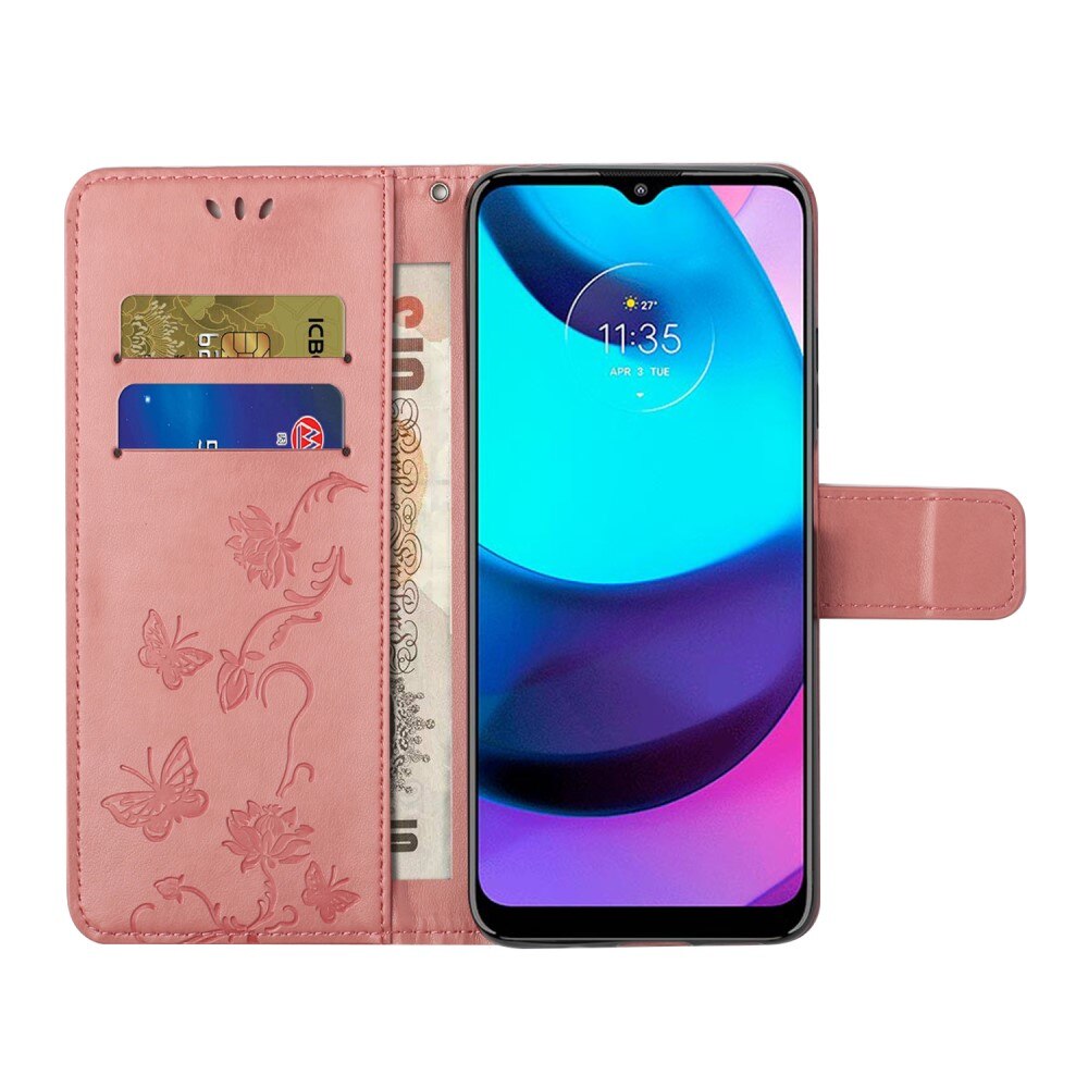 Motorola Moto E20/Moto E40 Leather Cover Imprinted Butterflies Pink