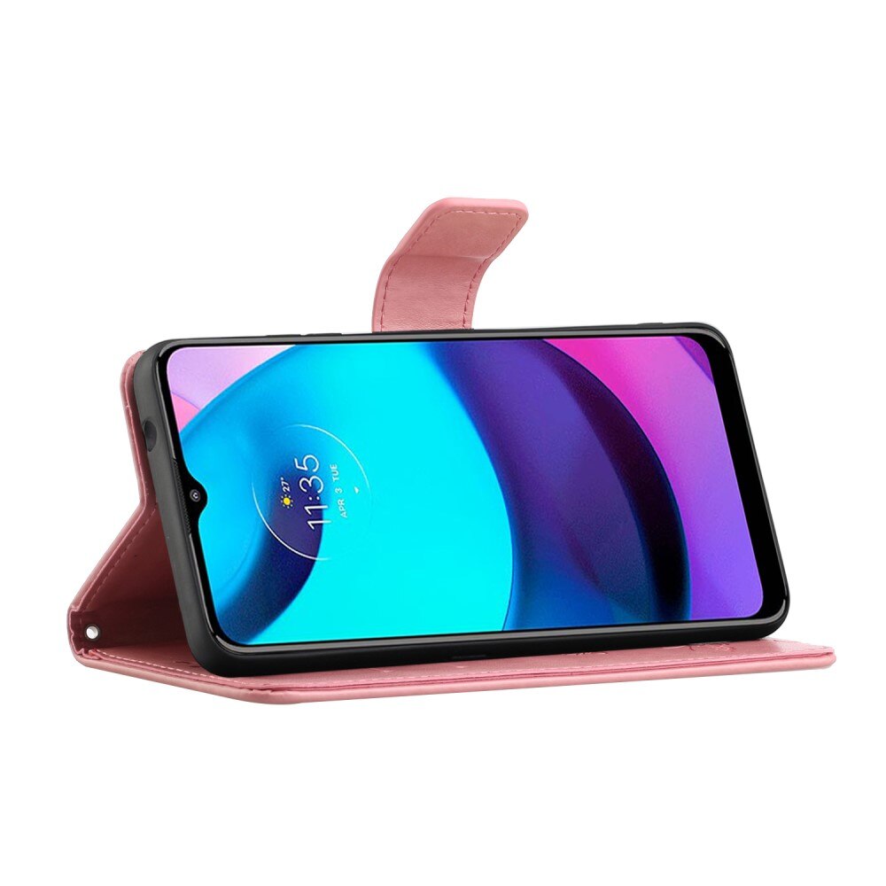 Motorola Moto E20/Moto E40 Leather Cover Imprinted Butterflies Pink