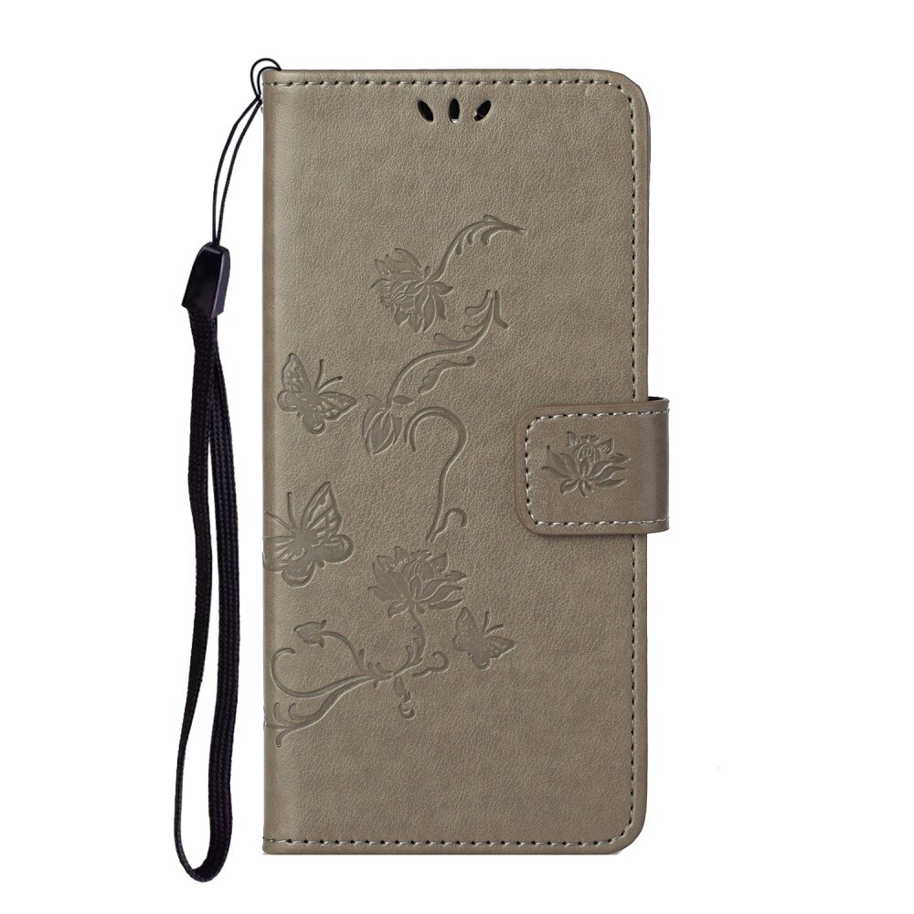 Motorola Moto E20/Moto E40 Leather Cover Imprinted Butterflies Grey