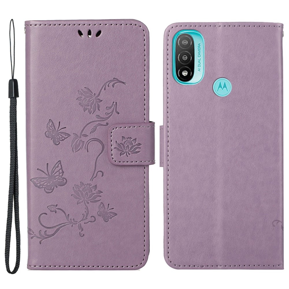 Motorola Moto E20/E30/E40 Leather Cover Imprinted Butterflies Purple