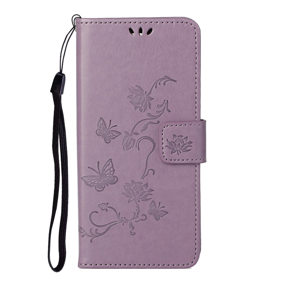 Motorola Moto E20/E30/E40 Leather Cover Imprinted Butterflies Purple