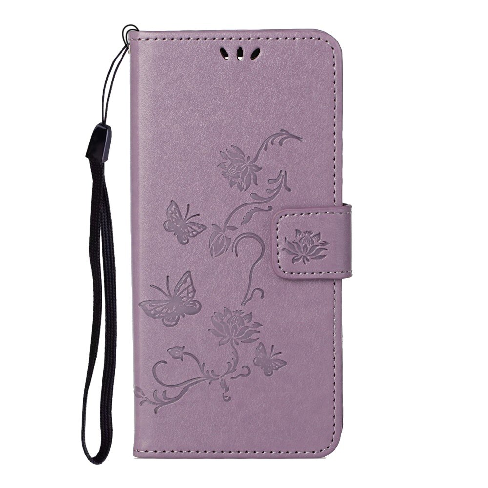 Motorola Moto E20/Moto E40 Leather Cover Imprinted Butterflies Purple