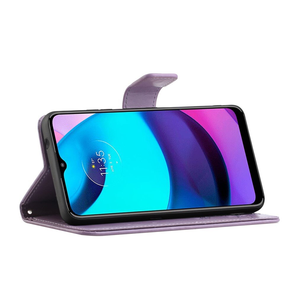 Motorola Moto E20/Moto E40 Leather Cover Imprinted Butterflies Purple