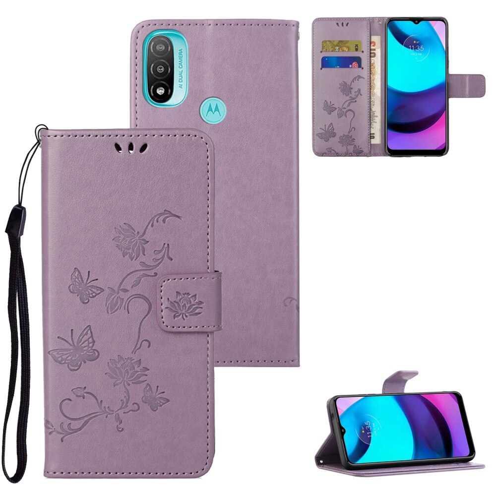 Motorola Moto E20/E30/E40 Leather Cover Imprinted Butterflies Purple