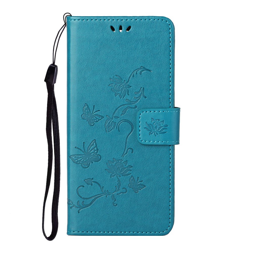 Motorola Moto E20/E30/E40 Leather Cover Imprinted Butterflies Blue