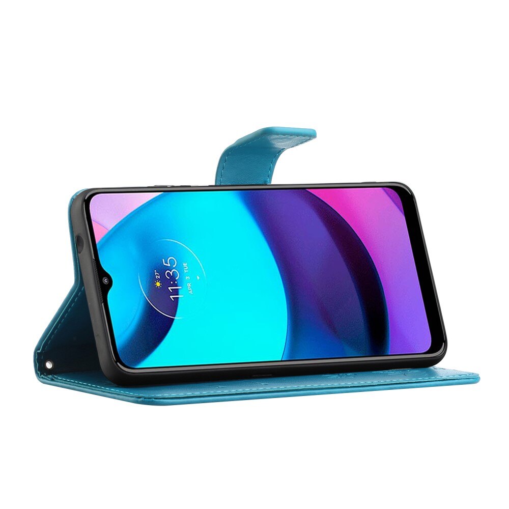Motorola Moto E20/Moto E40 Leather Cover Imprinted Butterflies Blue