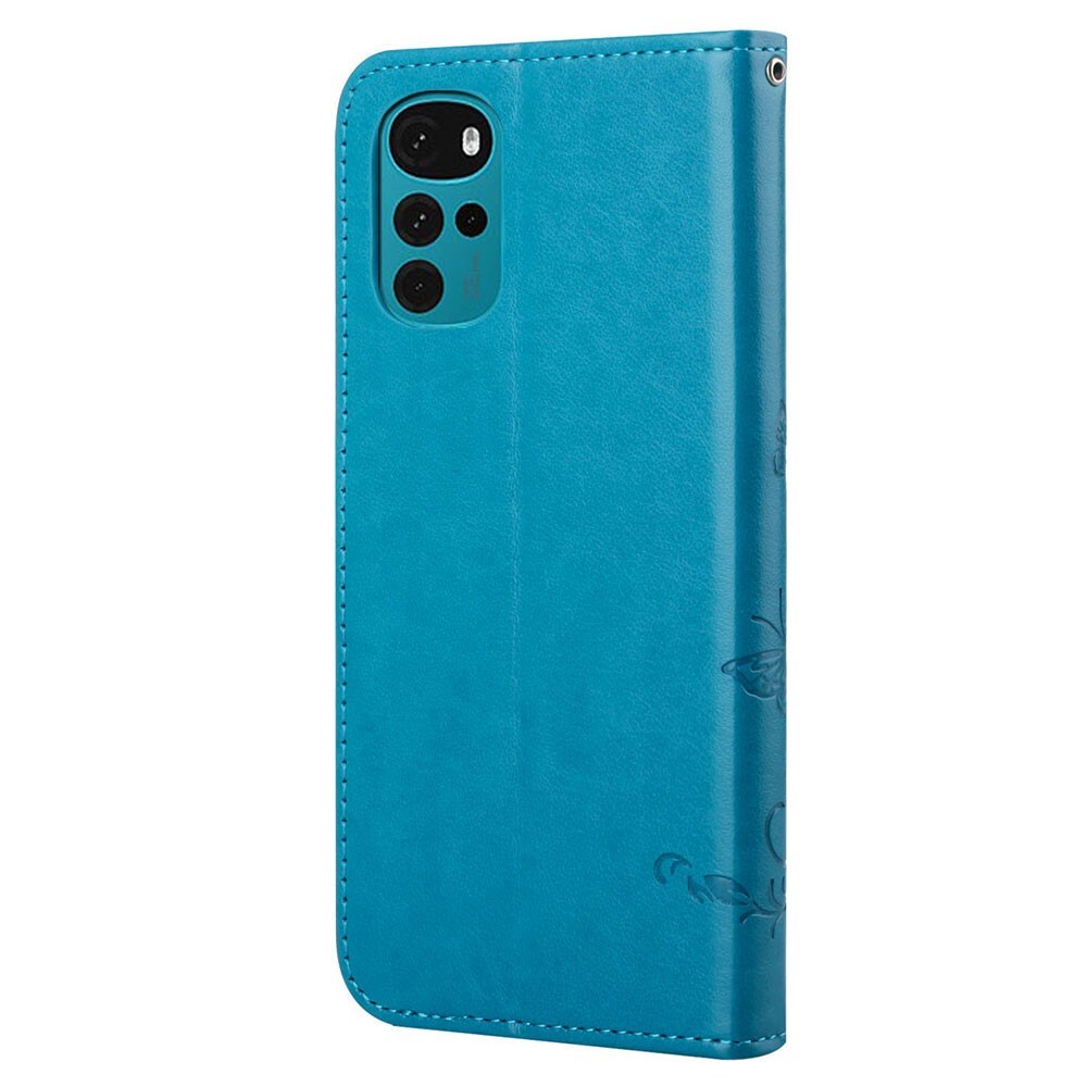 Motorola Moto G22 Leather Cover Imprinted Butterflies Blue