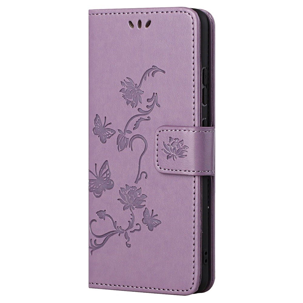 Motorola Moto G22 Leather Cover Imprinted Butterflies Purple