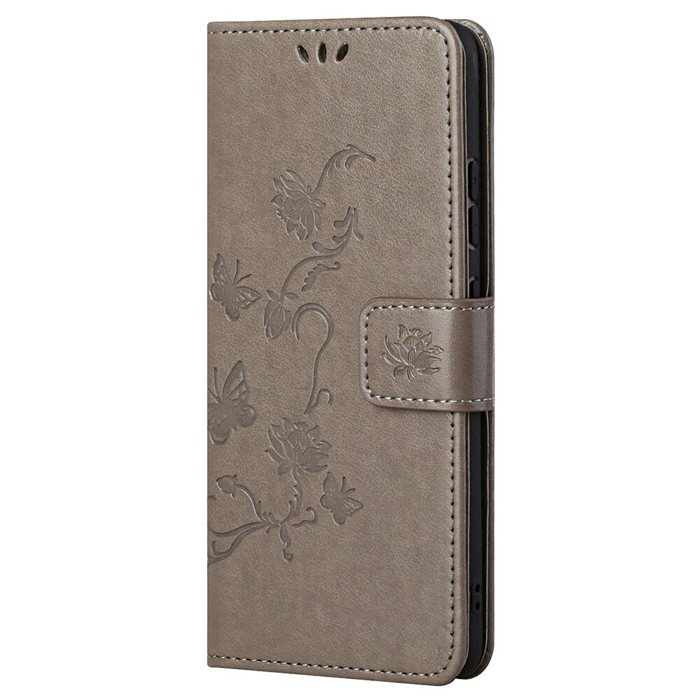 Motorola Moto G22 Leather Cover Imprinted Butterflies Grey