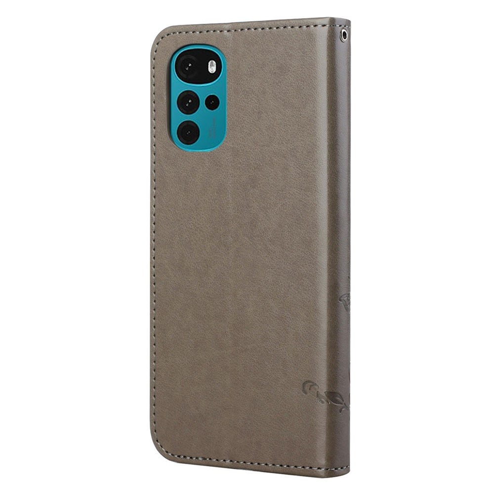 Motorola Moto G22 Leather Cover Imprinted Butterflies Grey