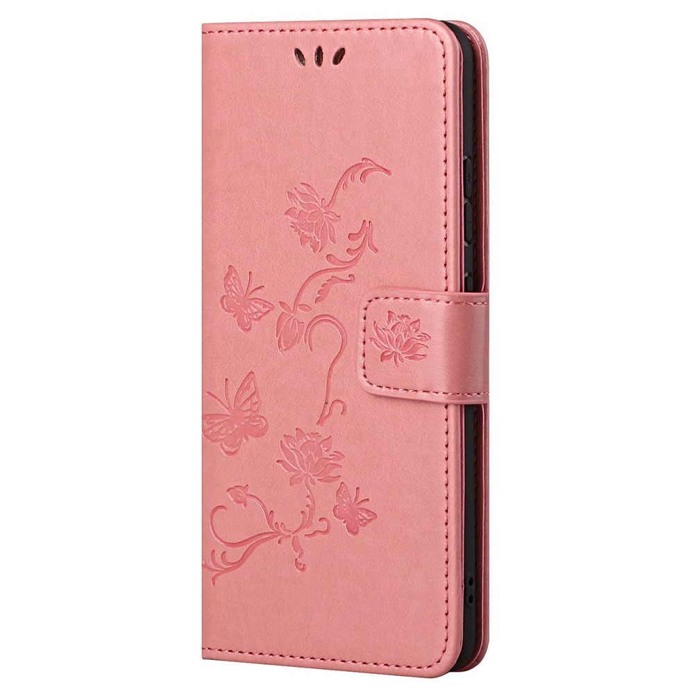 Motorola Moto G22 Leather Cover Imprinted Butterflies Pink