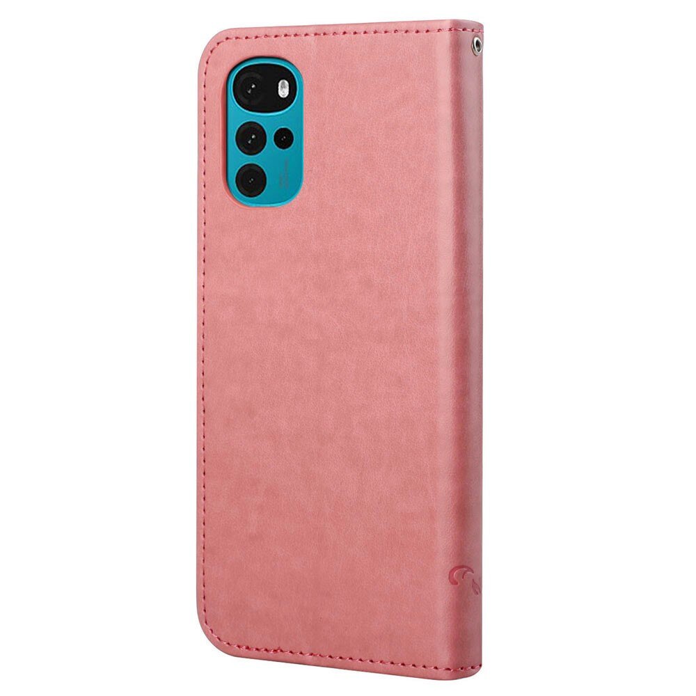 Motorola Moto G22 Leather Cover Imprinted Butterflies Pink