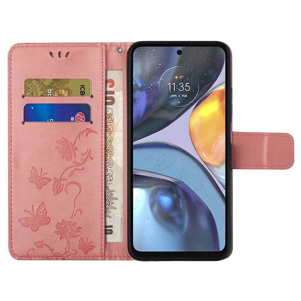 Motorola Moto G22 Leather Cover Imprinted Butterflies Pink