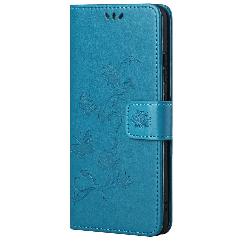 Motorola E32 Leather Cover Imprinted Butterflies Blue