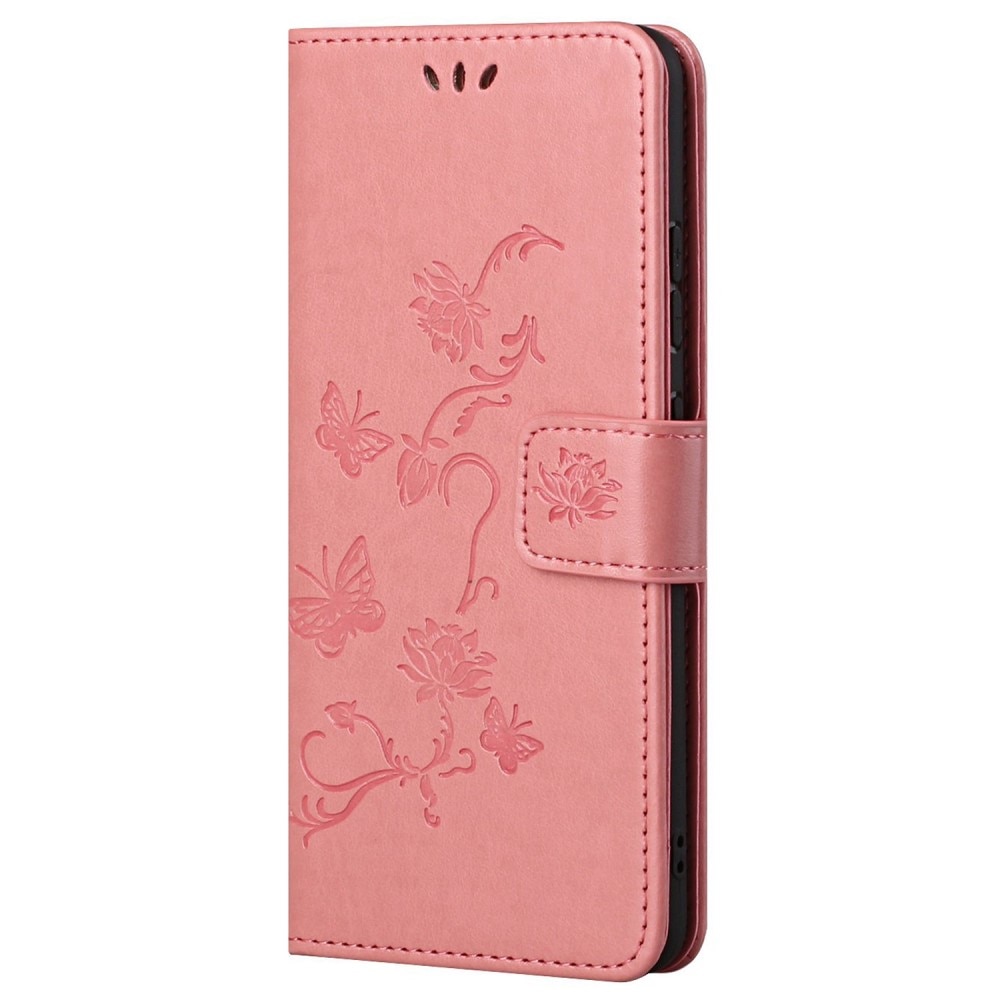 Motorola E32 Leather Cover Imprinted Butterflies Pink