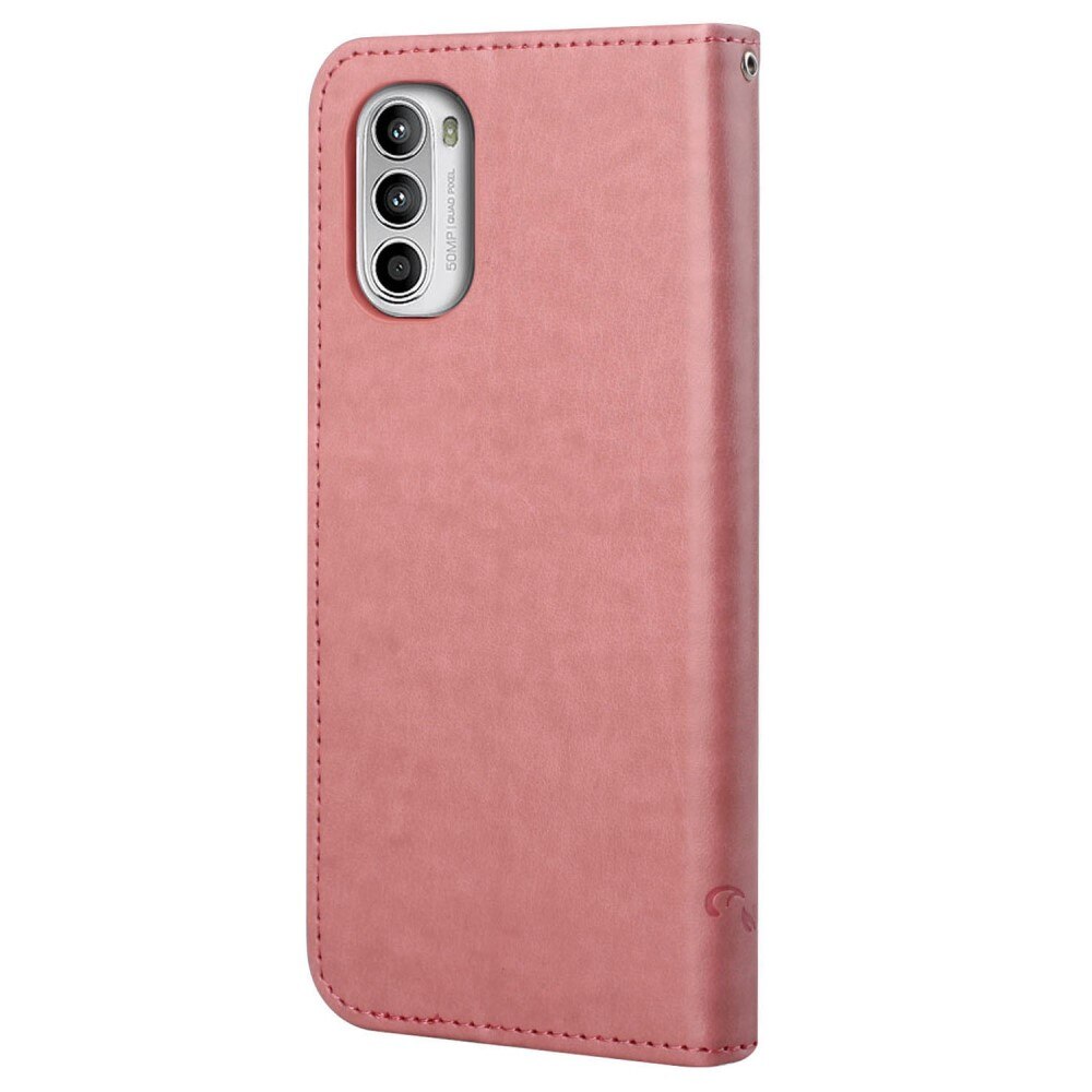 Motorola E32 Leather Cover Imprinted Butterflies Pink